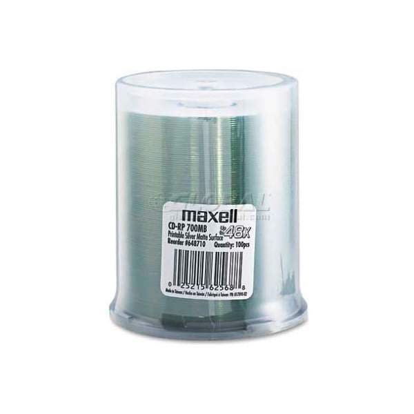 Maxell Maxell CD-R Discs, 700MB/80 min, 48x, Spindle, Printable Matte Silver, 100/Pack 648710 - main